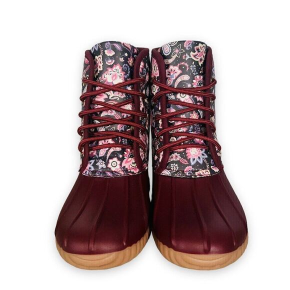 Simply Southern Paisley Floral Lace-up Duck Boots Wine / Multicolor Women's 9 - Picture 3 of 12